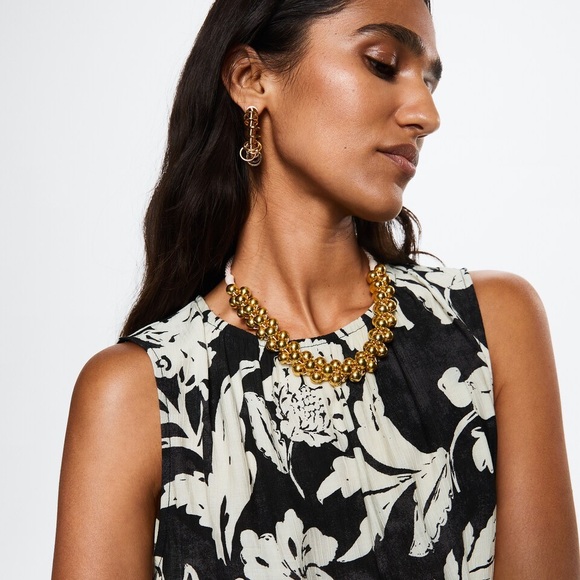 Mango side slit dress in black and white floral print size L - Picture 5 of 12